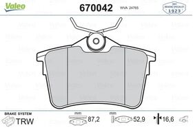 FREN BALATASI ARKA PEUGEOT PARTNER 02- VALEO 1608520480